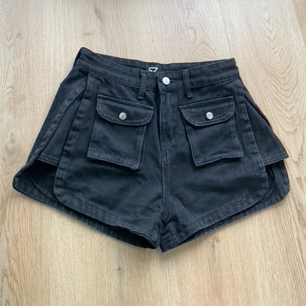 Black Denim Cargo Shorts